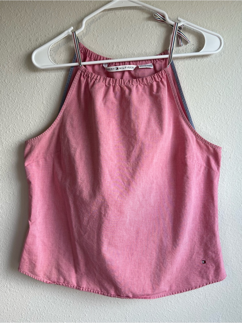 Tommy Hilfiger Sz 12 Y2K Pink Halter Tank Top with Tie Straps Gathered neckline